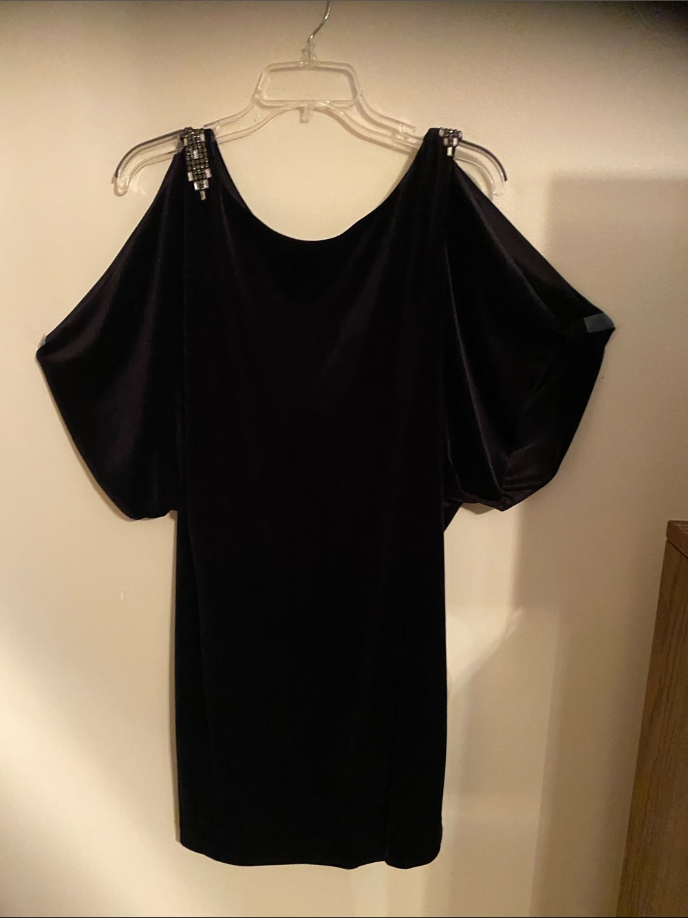 Aidan Mattox Black Cold-Shoulder Mini Dress with Jeweled Straps